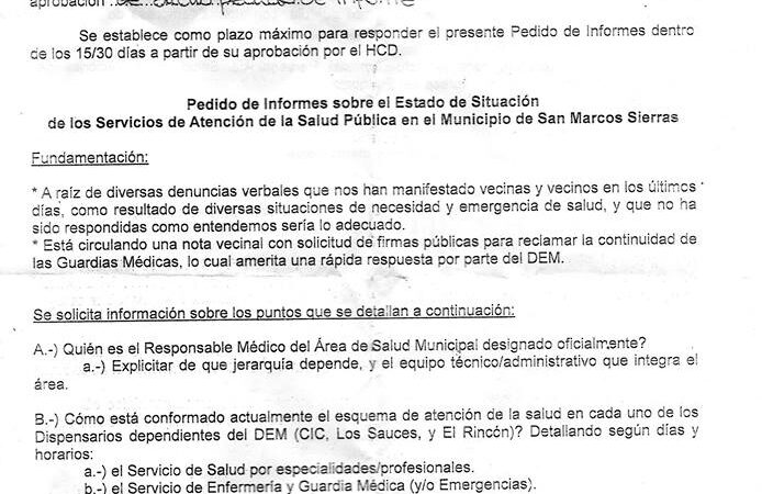 Pedido de informe de la Concejal Luisa Tulián sobre el sistema de Salud Municipal