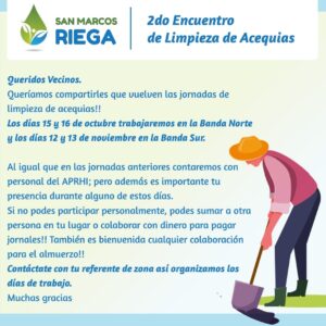 Jornadas de trabajo por nuestros canales de riego.