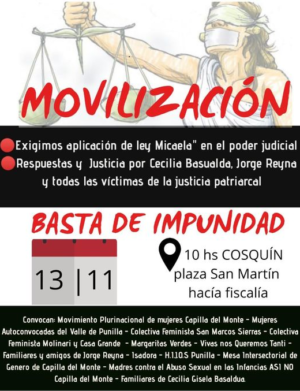 MOVILIZACIÓN: Por Cecilia, Jorge y todas las víctimas de la justicia patriarcal.